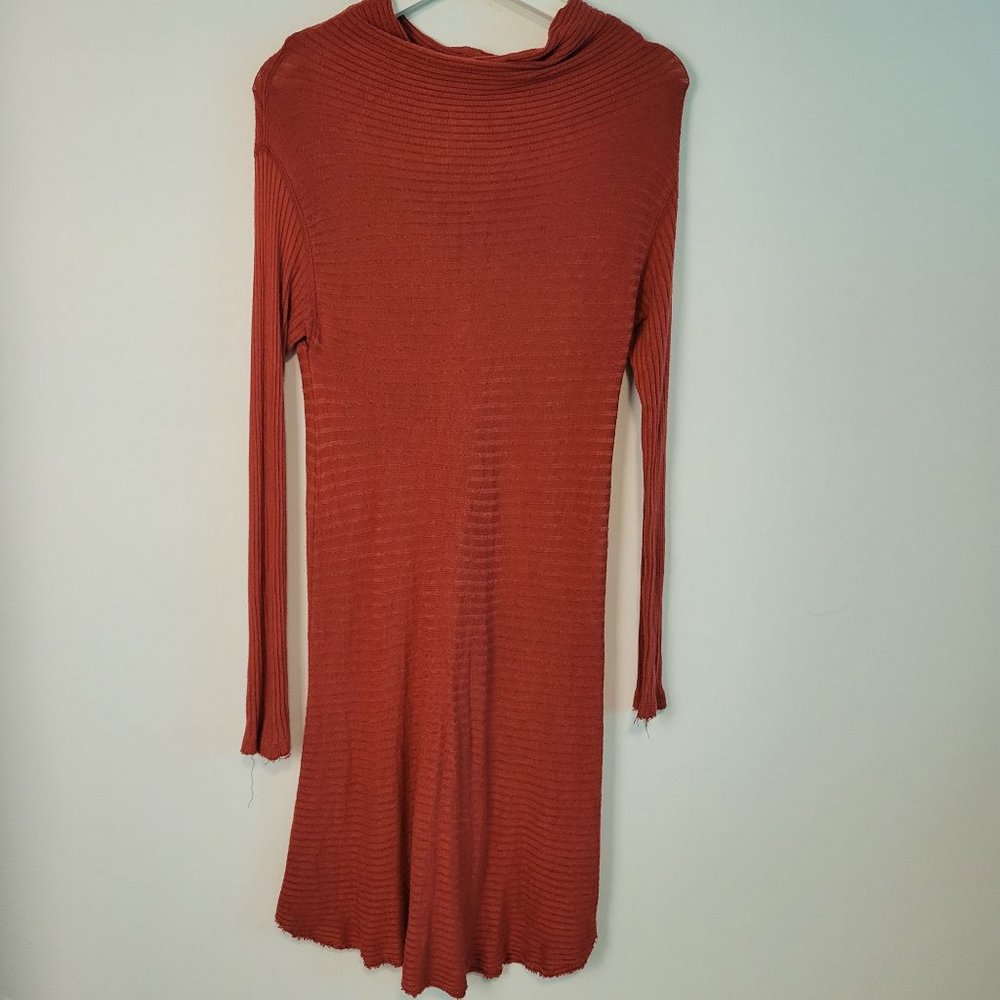 Free People Lover Rib Split Back Knit Sweater Rust Size S